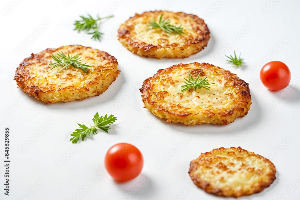 Delicious Potato Pancakes with Green Herbs and Cherry Tomatoes Delicious Potato Pancakes with Green Herbs and Cherry Tomatoes