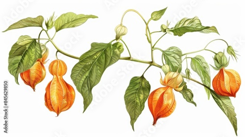 vintage botanical illustration of physalis fruit isolated on white