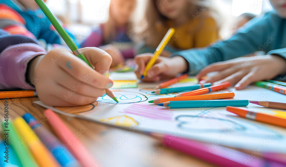 Children draw at school with pencils Children draw at school with pencils