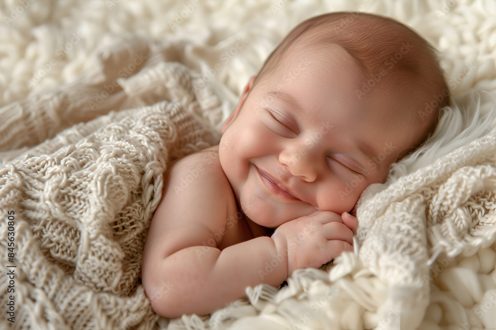 The cute baby is sleeping and smiling. The cute baby is sleeping and smiling.