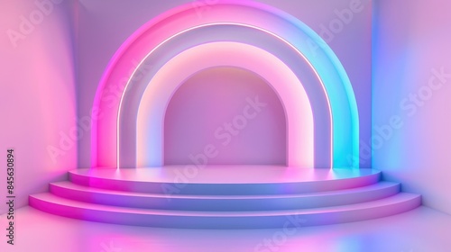 3D rendering background simple circular space exhibition stand, e-commerce technology future exhibition stand scene illustration