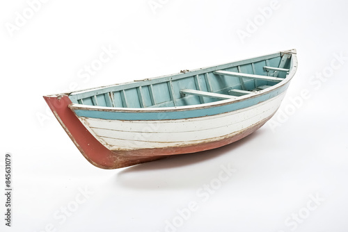 Vintage Wooden Rowboat Isolated on White Background photo