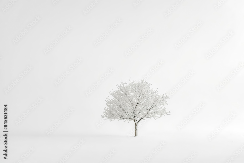 Snow-Covered Tree in a White Landscape