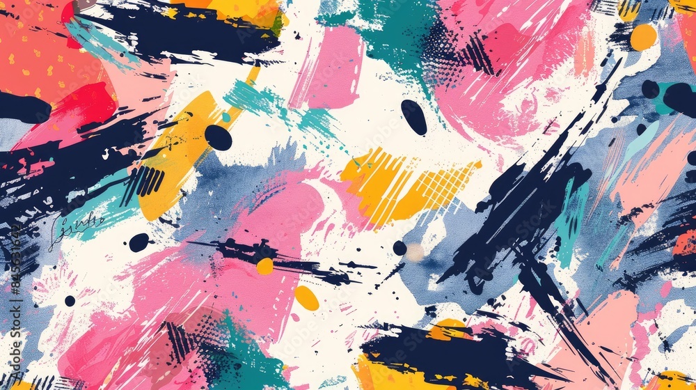Colorful abstract seamless pattern with lettering on white background - high-quality stock print Colorful abstract seamless pattern with lettering on white background - high-quality stock print