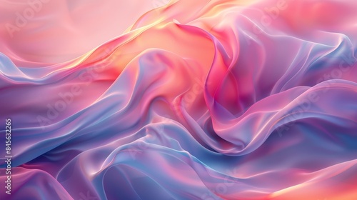 A colorful  flowing piece of fabric with a pink and blue hue