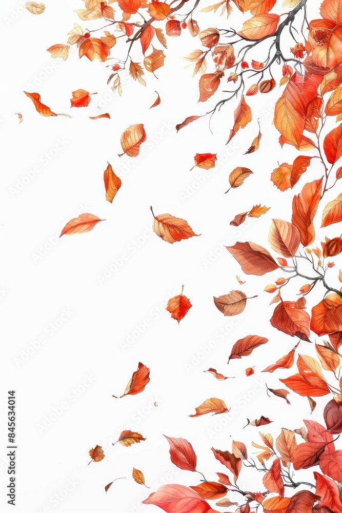 A painting of autumn leaves falling from a tree A painting of autumn leaves falling from a tree
