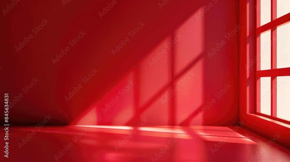 Red studio background with window shadow for showcasing products Red studio background with window shadow for showcasing products