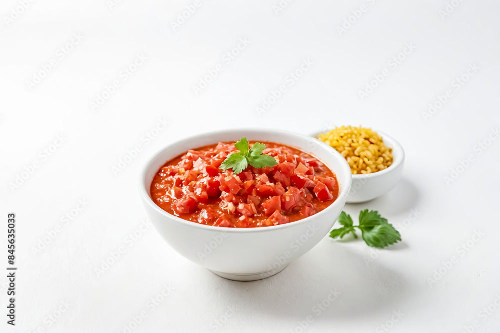 Closeup of a bowl of diced tomatoes and parsley Closeup of a bowl of diced tomatoes and parsley