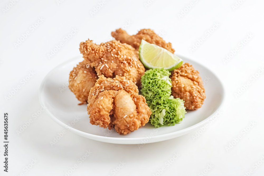 Crispy Coconut Chicken on a Plate with Lime and Lettuce Crispy Coconut Chicken on a Plate with Lime and Lettuce
