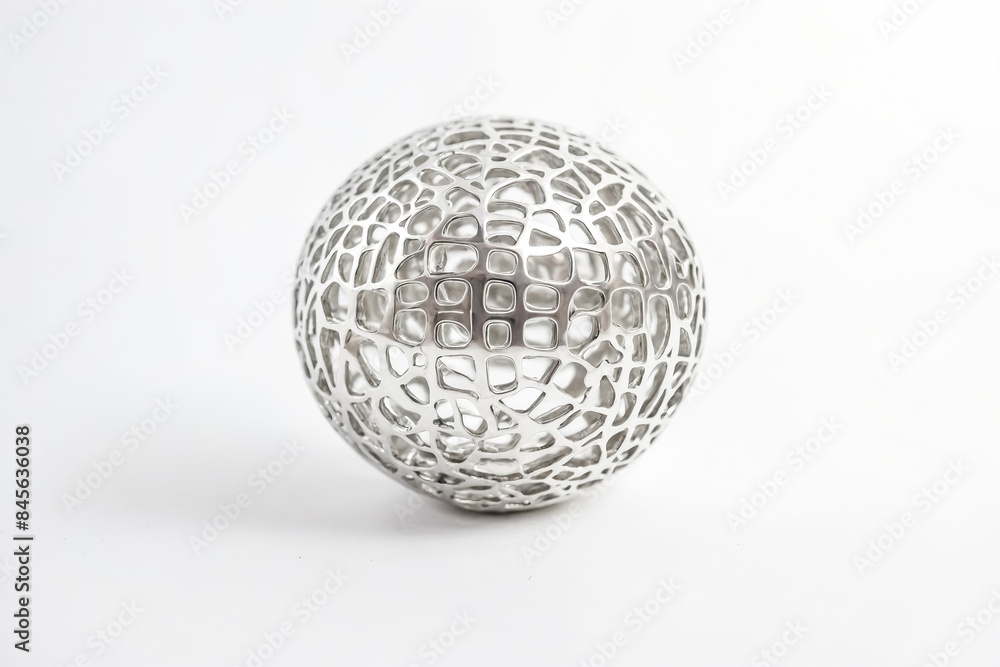 Silver Metal Sphere with Geometric Pattern Silver Metal Sphere with Geometric Pattern