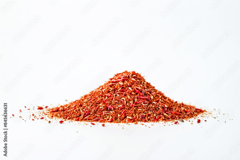 Crushed Red Chili Peppers on White Background Crushed Red Chili Peppers on White Background
