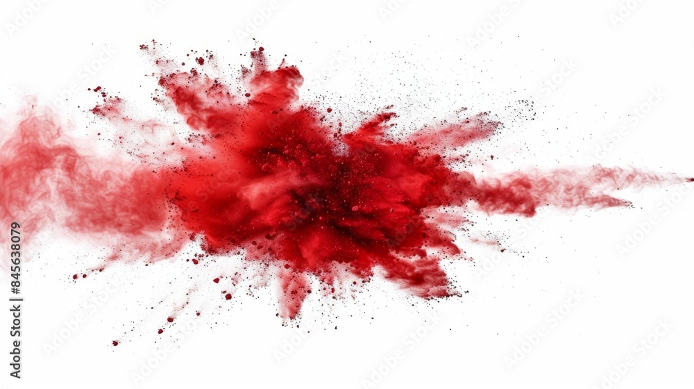 Red Powder Explosion Isolated on White Background, Generative AI
