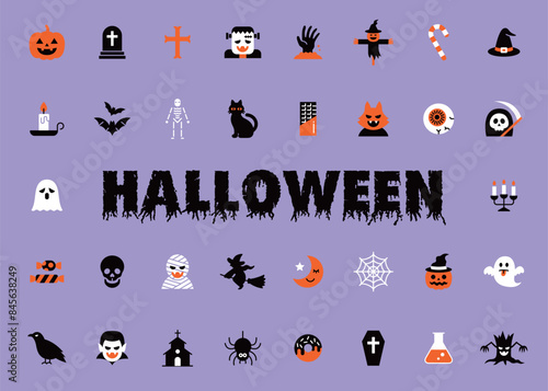 ハロウィンのカラーアイコンセット
