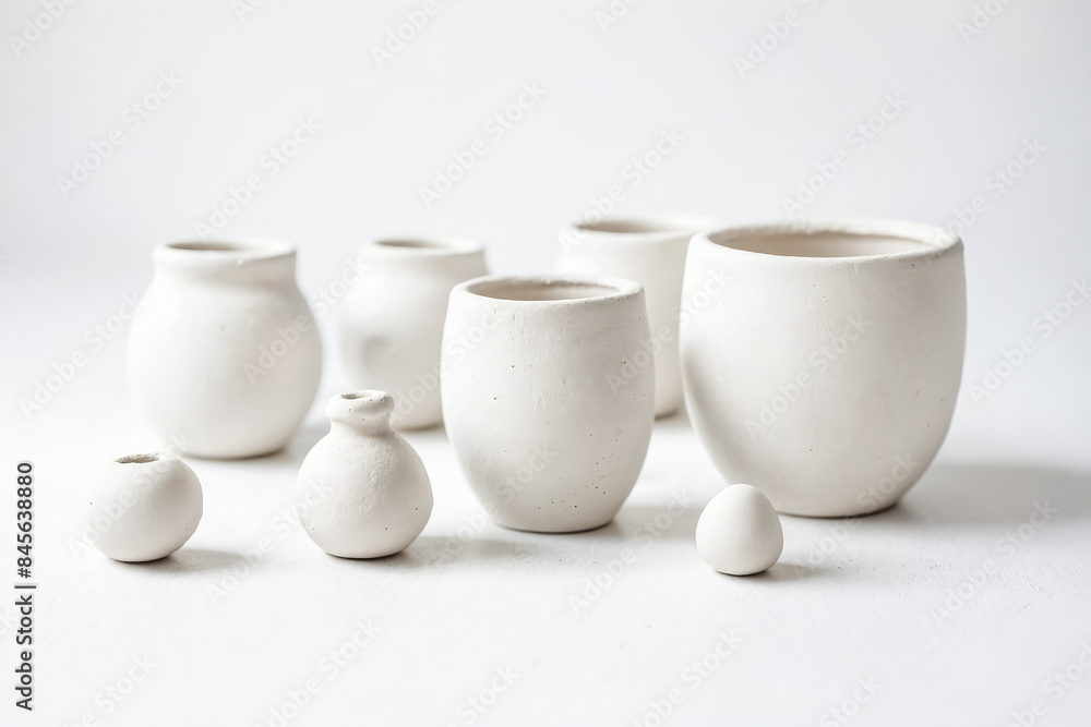 White Ceramic Pots on a White Background White Ceramic Pots on a White Background