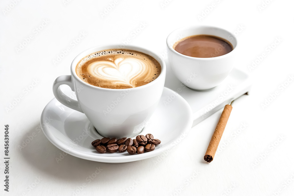 Coffee with heart latte art and beans Coffee with heart latte art and beans