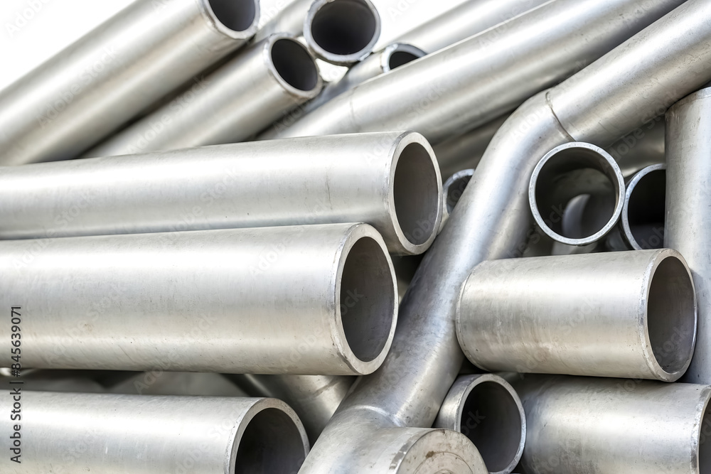 Closeup of stacked stainless steel pipes Closeup of stacked stainless steel pipes