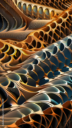 Abstract Digital Landscape With Golden And Blue Hues
