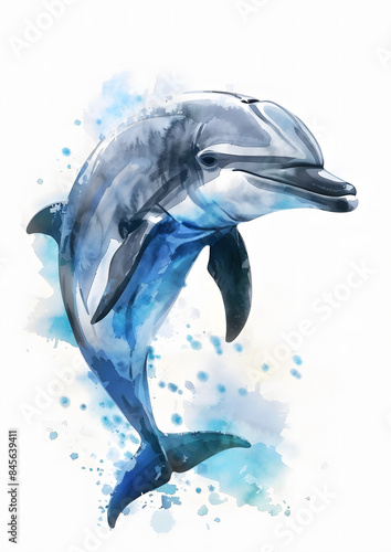Wallpaper Mural Watercolor dolphin on a white background, Ocean Animal Wall Art Poster Torontodigital.ca