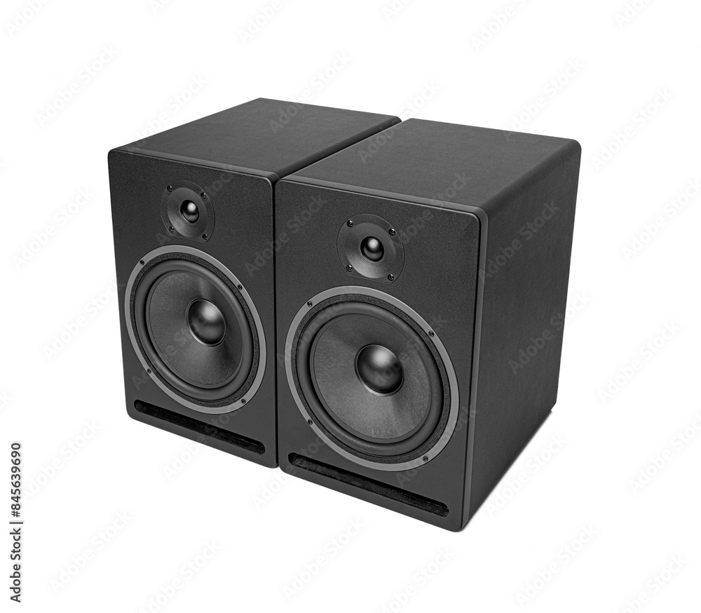 Black speaker isolated on a white background.