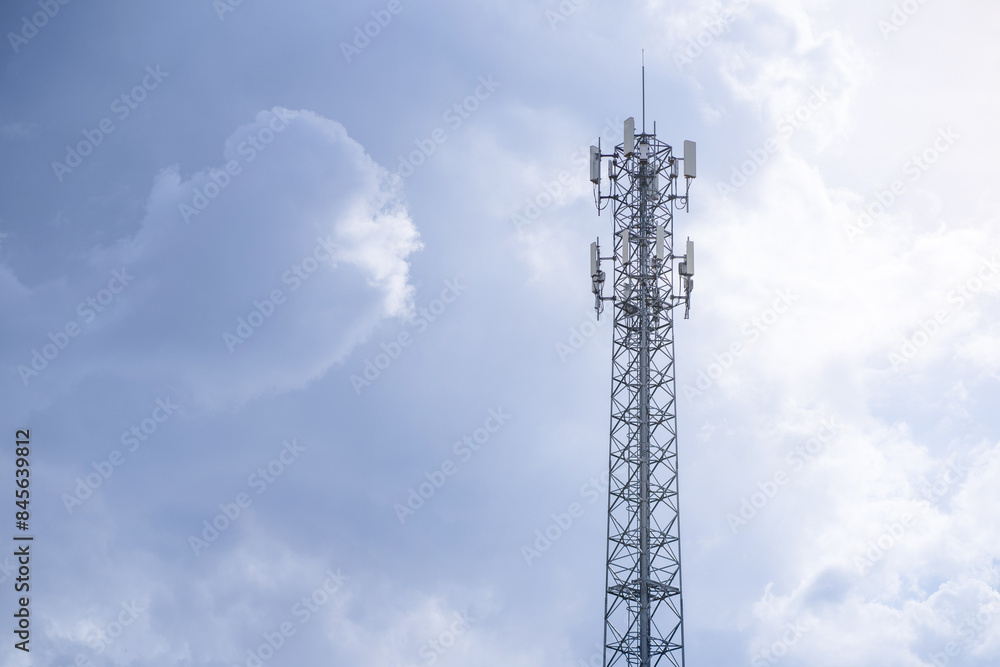 Signal tower or Mobile phone tower .Global connection and internet network concept.on blue sky. Signal tower or Mobile phone tower .Global connection and internet network concept.on blue sky.