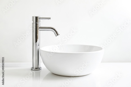 Modern Bathroom Sink With Chrome Faucet and Running Water