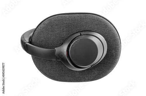 Obraz na płótnie Black wireless headphones isolated on white background. w salonie