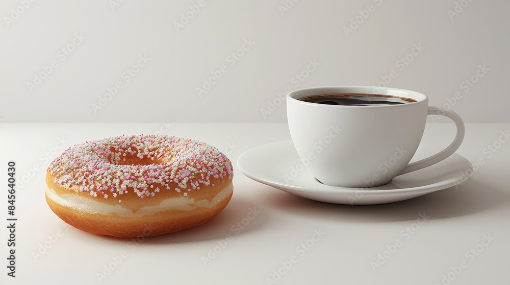 A serene morning scene with a freshly brewed cup of coffee paired with a sugared donut, symbolizing a peaceful start to the day. A serene morning scene with a freshly brewed cup of coffee paired with a sugared donut, symbolizing a peaceful start to the day.
