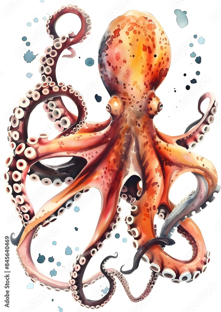 Obraz premium Watercolor Octopus on a white background, Ocean Animal Wall Art Poster