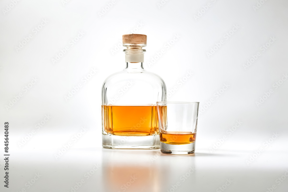 Bottle and Glass of Whiskey on White Background Bottle and Glass of Whiskey on White Background