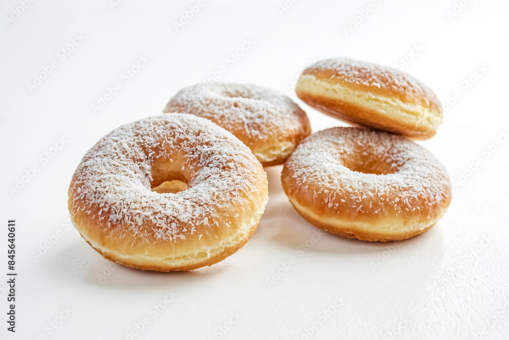 Coconut Glazed Donuts on White Background Coconut Glazed Donuts on White Background