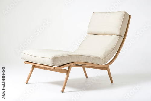 Modern White Leather Lounge Chair with Wooden Frame