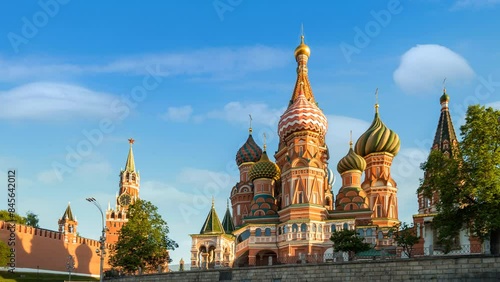 Moscow Russia time lapse city skyline at Red Square and Saint Basil's Cathedral
