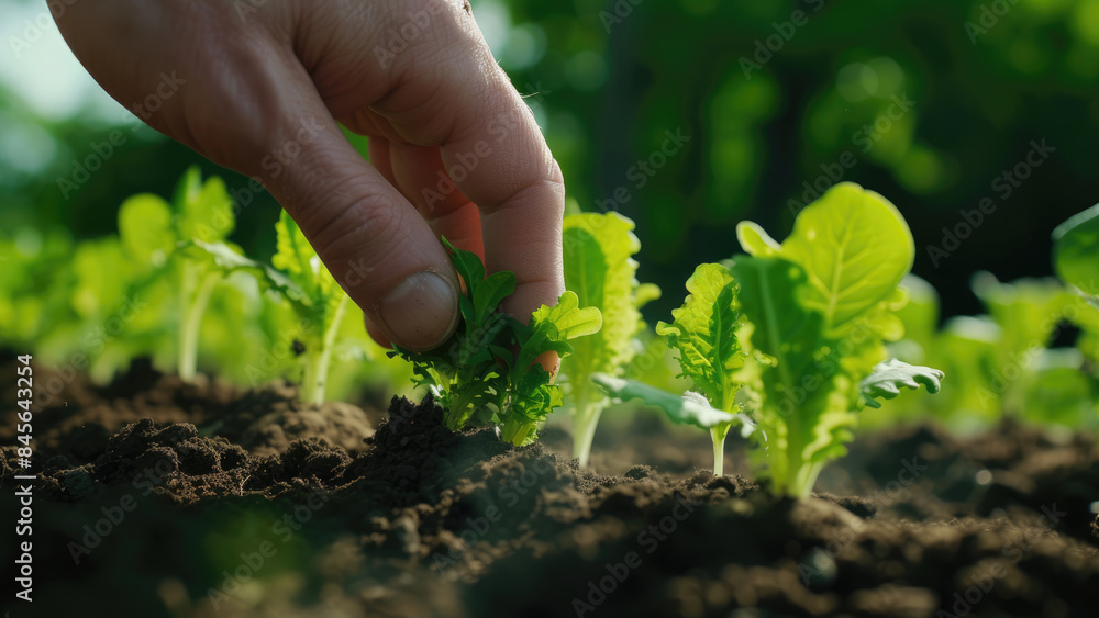 Hand Tending to Young Lettuce Plants in a Garden
Hand Tending to Young Lettuce Plants in a Garden