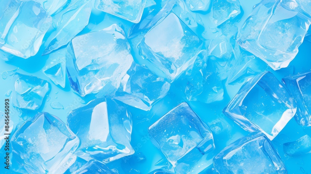 Obraz premium Ice cubes are lying on the blue background forming a refreshing texture