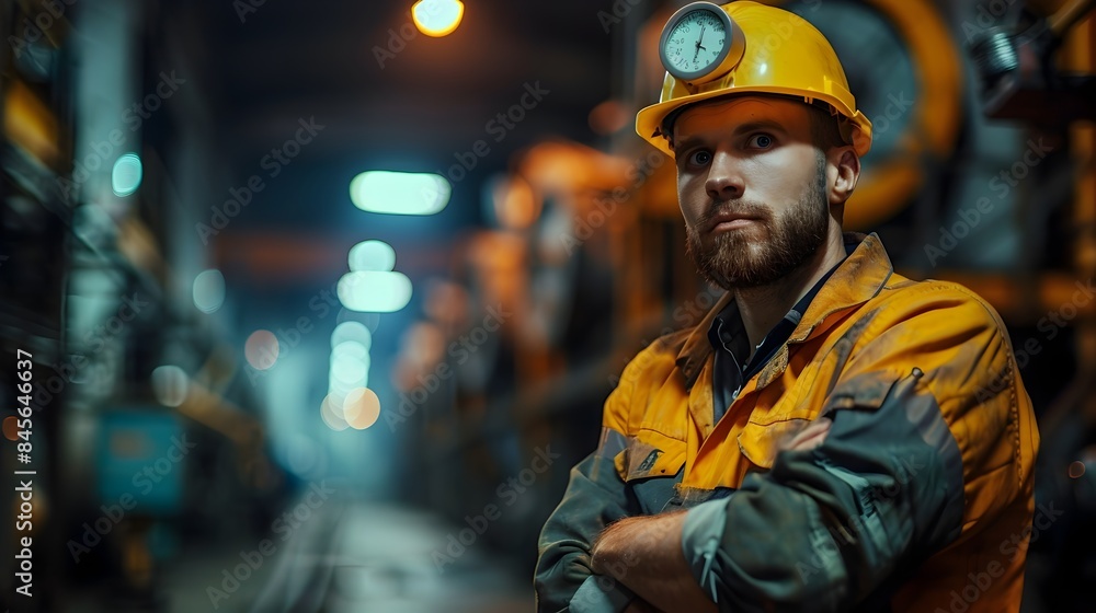 Fatigued Factory Worker Clocking Out Late at Night Resolute Despite Exhaustion Fatigued Factory Worker Clocking Out Late at Night Resolute Despite Exhaustion