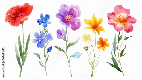 Set of colorful flowers on a white background