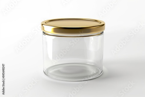 glass can with cream and gold lid isolated on white background