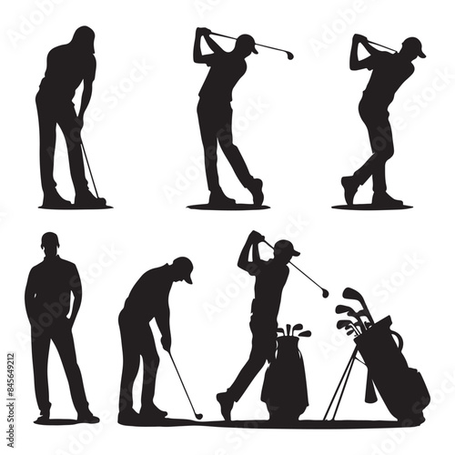 Silhouette set of golfer. Vector isolated illustration