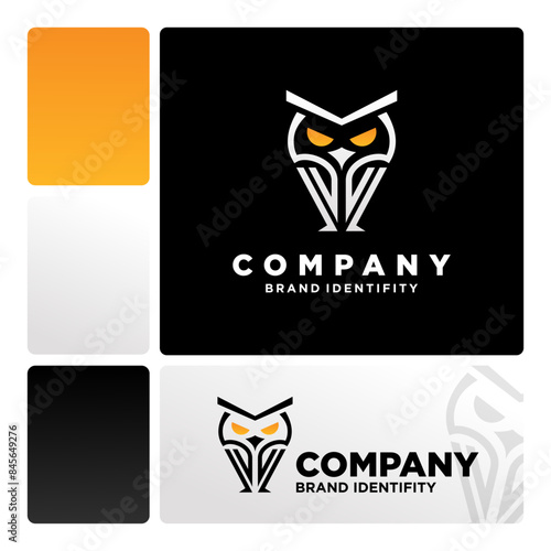 Owl shaped logo design. with a geometric, flat style, without color gradations, with neat shapes photo