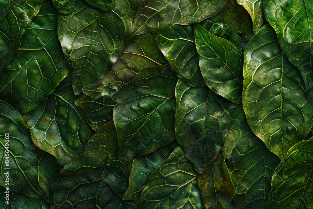 Fototapeta premium close up horizontal image of green leaves pattern background