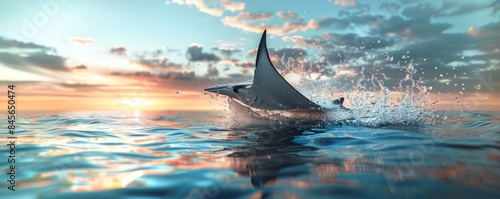 Graceful mobula rays leaping out of the water, 4K hyperrealistic photo photo