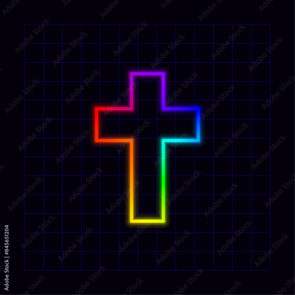 Cross icon, neon rainbow visuals, gradient mesh graphics, glowing colorful aesthetic. Cross icon, neon rainbow visuals, gradient mesh graphics, glowing colorful aesthetic.