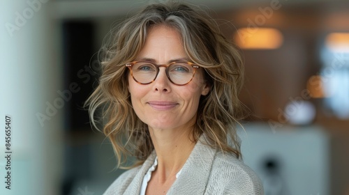 Young Woman With Glasses Smiling Indoors During the Day