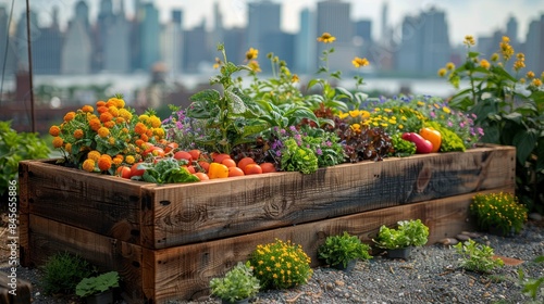 Detailed shot of an urban garden on a rooftop, providing local produce © kanesuan