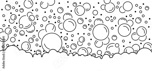 Sparkling water, water drops. Cartoon bath soap with lather silhouette. Soap with foam and bubbles. Vector icon or symbol. Clean, bath suds. shampoo. World water day, March, Save the water. H2O