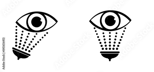 Emergency eye wash and shower. Eye and douche or showerhead. First aid eyewash sign. Eye wash station. Safe condition logo. First aid. Eyewash bay.
