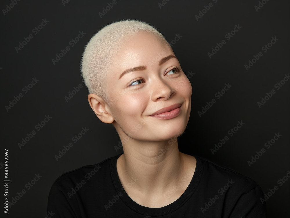 Close-up portrait of a smiling woman with short blonde hair and a black shirt. Ideal for beauty, lifestyle, or advertising content. Generated AI Close-up portrait of a smiling woman with short blonde hair and a black shirt. Ideal for beauty, lifestyle, or advertising content. Generated AI
