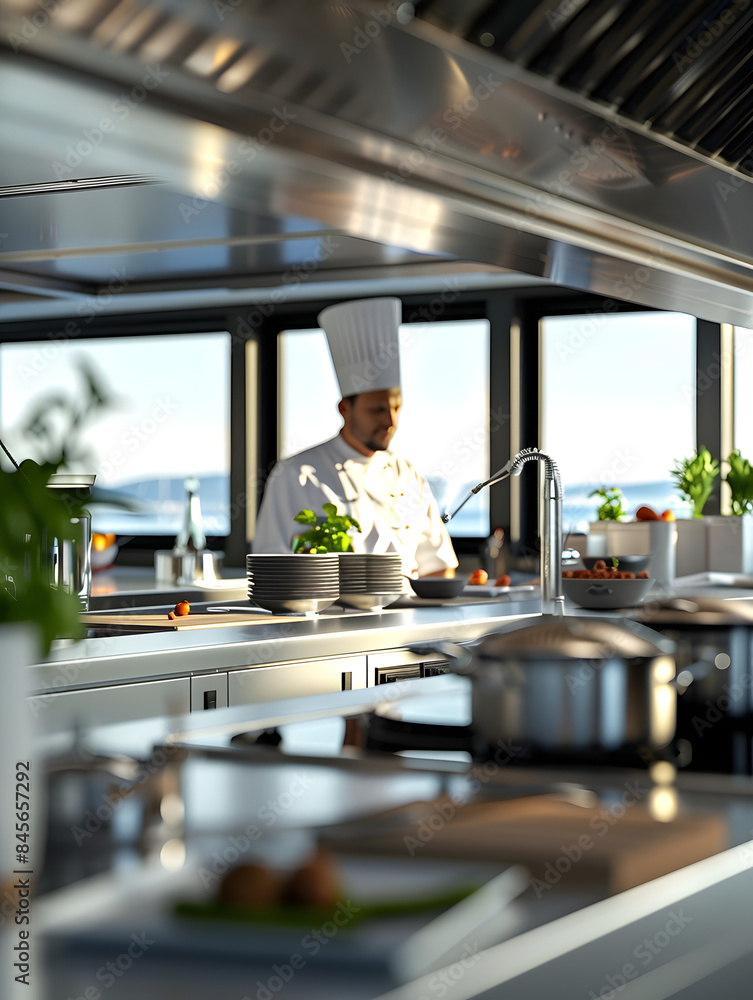 Chef de cocina trabajando en su lugar de trabajo preparando el menú Chef de cocina trabajando en su lugar de trabajo preparando el menú