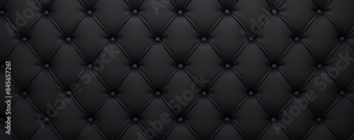 Luxurious black leather upholstery with buttons forming stylish rhombus pattern background