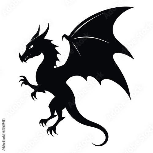 Flying dragon silhouette vector illustration on white background